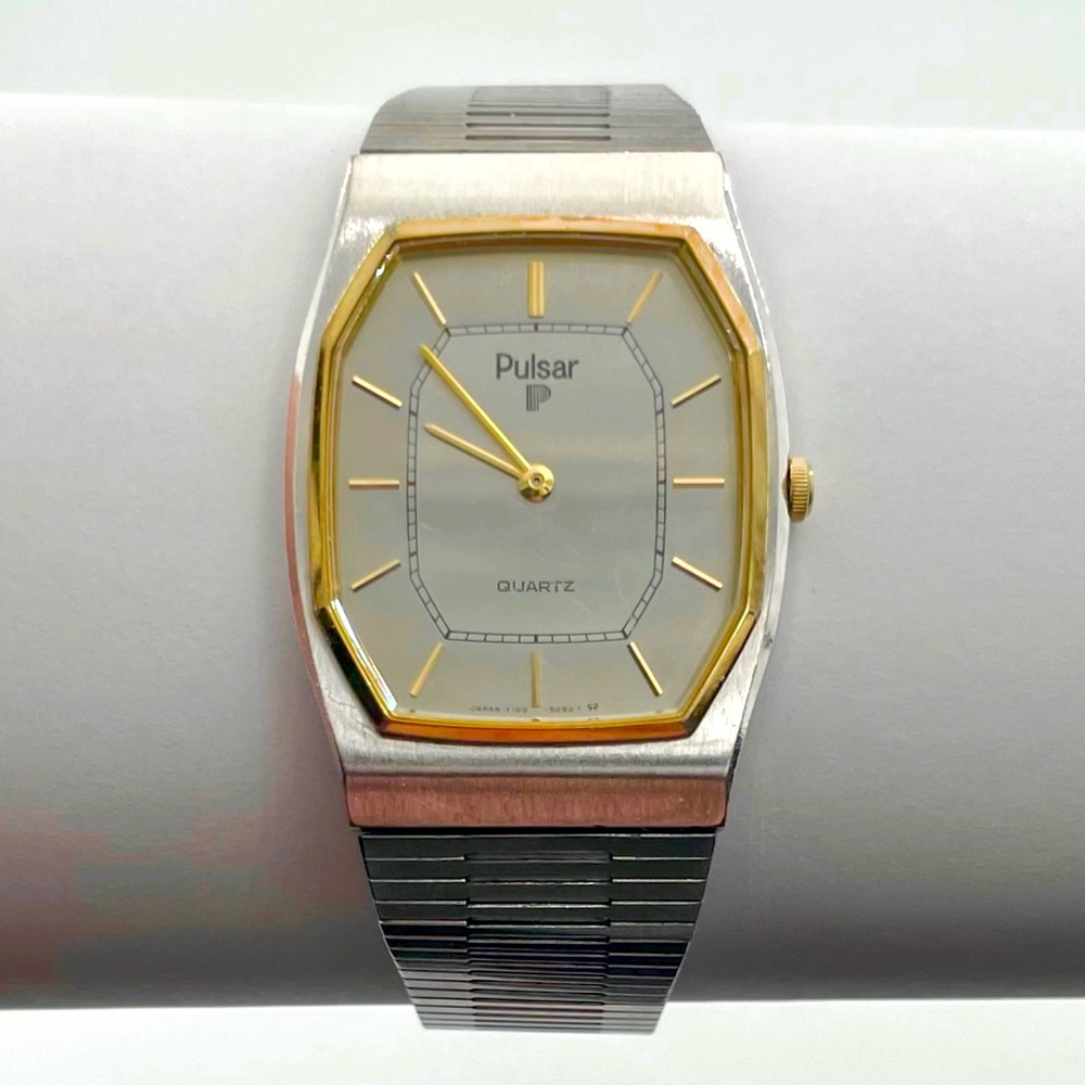 Pulsar 361106 Gold Silver Tone Adjustable Stainless Steel Dress Watch 80’s 80s